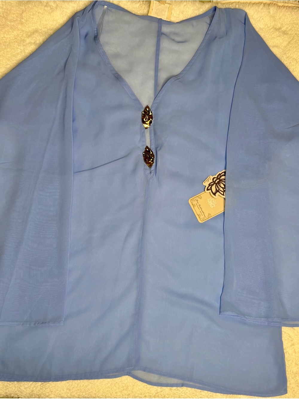 Sheer Light Blue Swim Cover-Up Tunic with Decorative Clasps - Picture 3 of 3